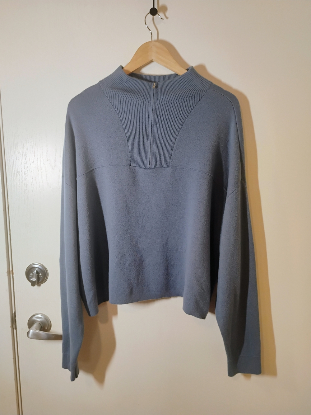 Hudson North Slate Blue Half Zipper Short 'Crop' Style Pullover